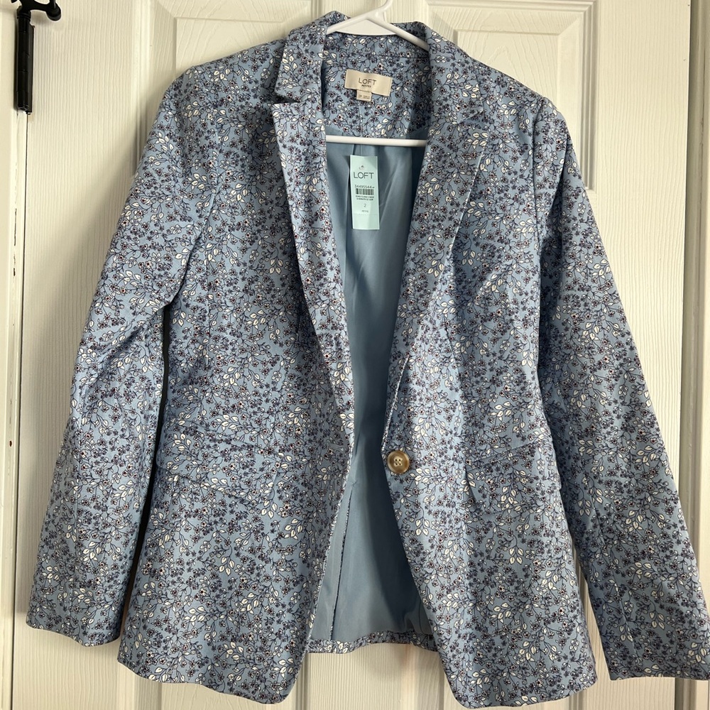LOFT Women's Light Blue Patterned Blazer